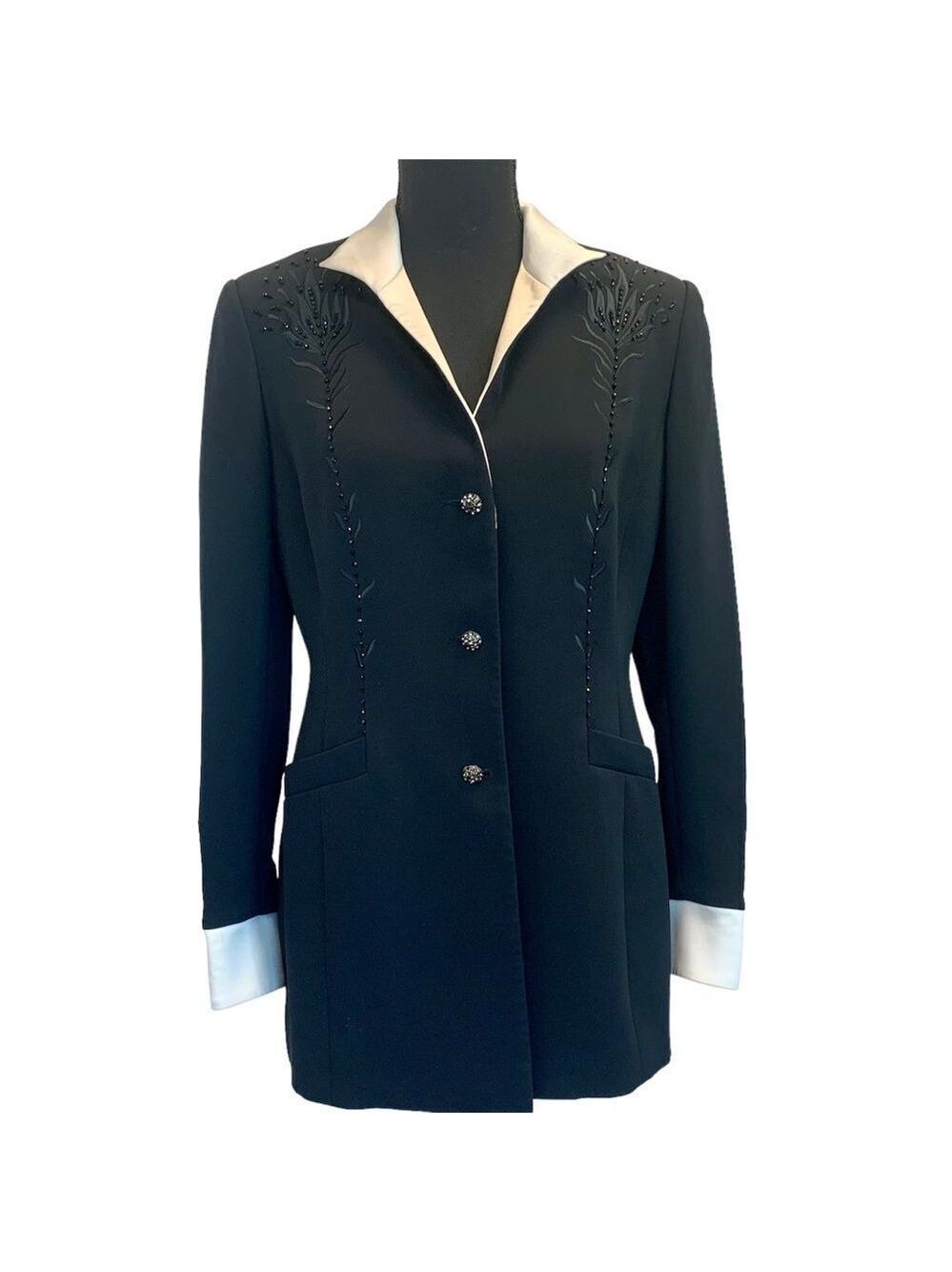SUNNY Choi vintage black beaded embroidered Satin evening blazer jacket Sz 6
